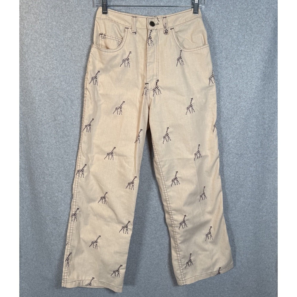 Herman Geist‎ pants womens 25 beige giraffe embroidered trousers Vintage